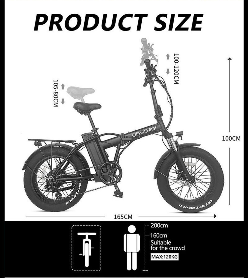 GOGOBEST GF300 Electric Folding Bike Moped Bicycle 1000W Brushless Motor 48V 12.5Ah Battery 25km/h Max Speed - Orange