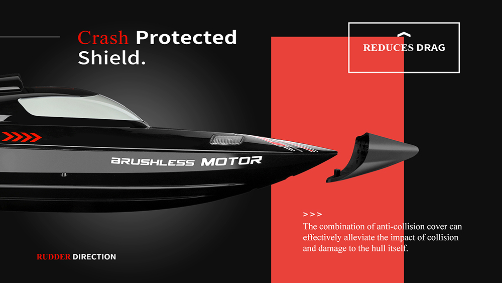 WLtoys WL916 High Speed 2.4G RC Boat Brushless Motor Racing Boat 60km/h Ship Toys for Kids Black - Two Batteries