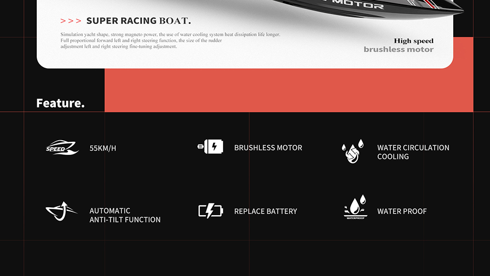 WLtoys WL916 High Speed 2.4G RC Boat Brushless Motor Racing Boat 60km/h Ship Toys for Kids Black - Three Batteries