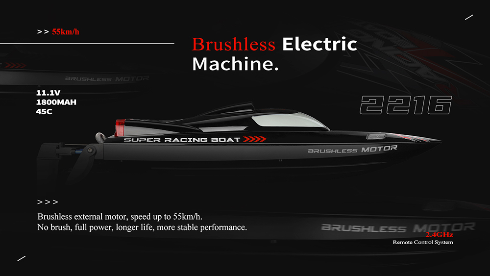 WLtoys WL916 High Speed 2.4G RC Boat Brushless Motor Racing Boat 60km/h Ship Toys for Kids Black - Three Batteries