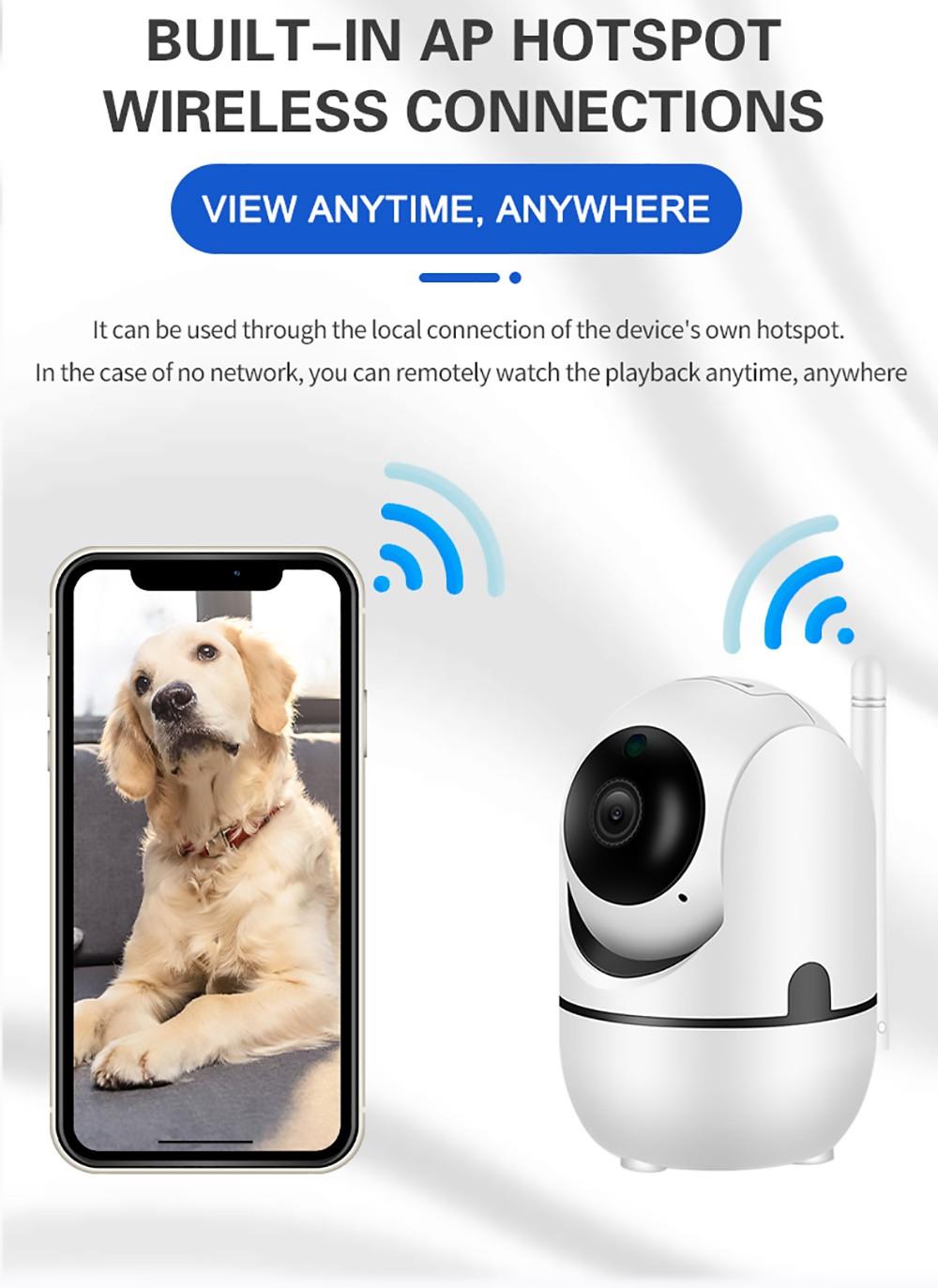 360 Degree Rotatable 1080p HD Camera, WiFi Wireless Smart Night Vision Camera, 2-way Voice AP Connection - US Plug