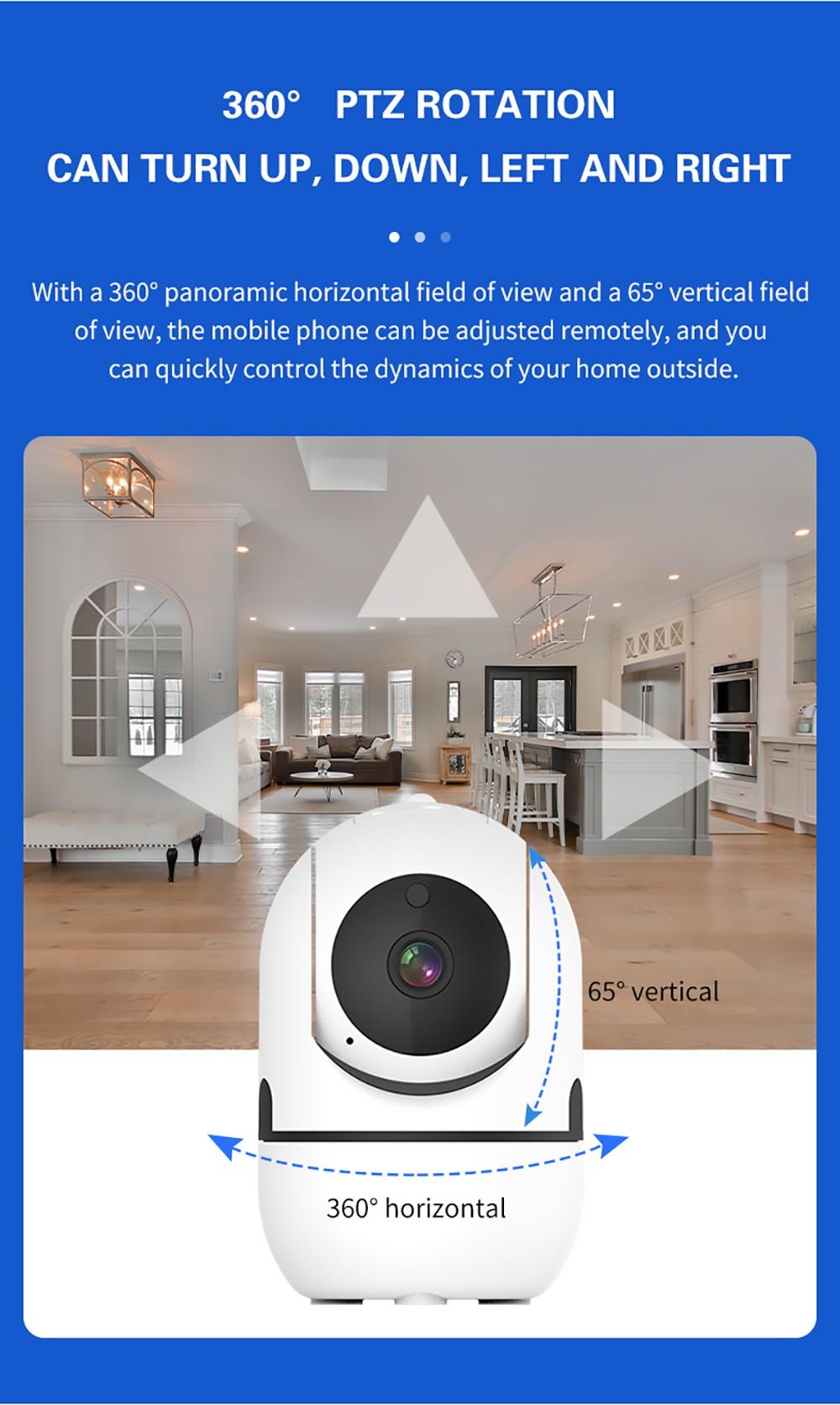 360 Degree Rotatable 1080p HD Camera, WiFi Wireless Smart Night Vision Camera, 2-way Voice AP Connection - US Plug