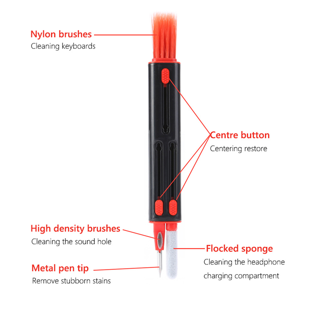 4 in 1 Bluetooth Earphone Cleaning Pen Kit, Telescopic Pen Computer Keyboard Cleaning Brush Dust Remover - Black