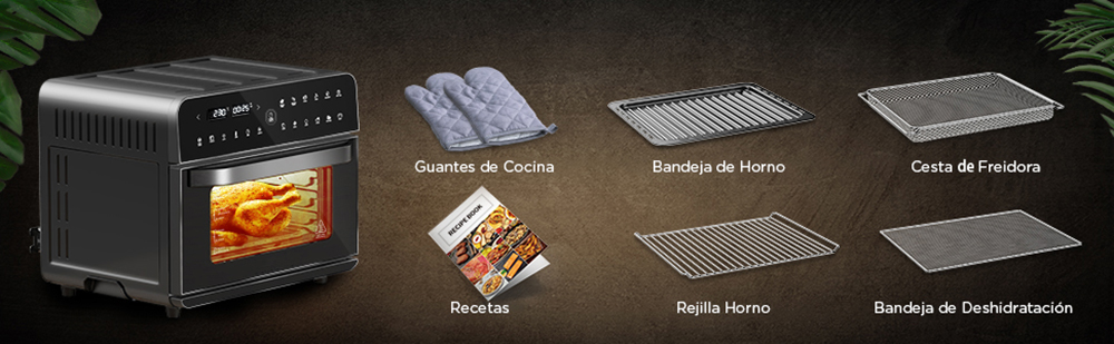 Calmdo CD-AF25EU 12 in 1 Smart Air Fryer Toaster Oven 25L Extra-Large 1800W 12 Preset Functions with 4-layer Grill LED Digital Touch Screen - Black