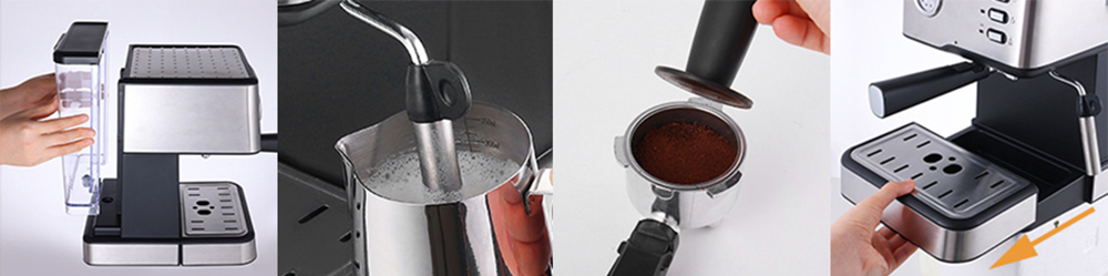 JOYA CM1686E Household Coffee Maker 950W 1.5L Semiautomatic 20 Bar Stainless Steel Espresso Coffee Machine Cup Warmer - Black