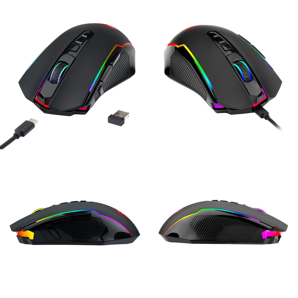 Redragon M910-KS RANGER LITE RGB 2.4G Wireless/Wired Double Modes Gaming Mouse 8000 DPI with Rapid Fire Buttons - Black