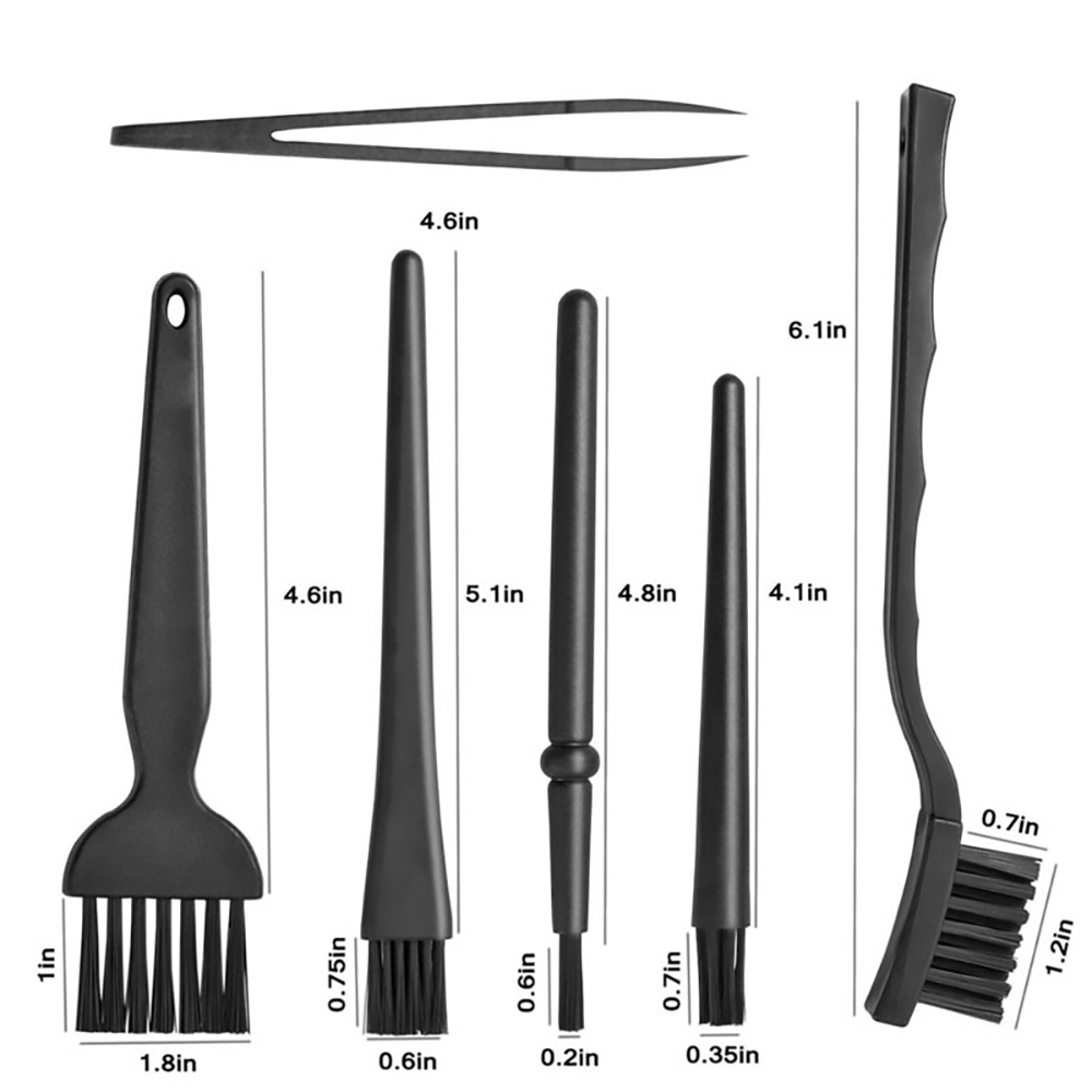 6 in 1 Plastic Small Portable Handle Nylon Anti Static Brushes, Cleaning Keyboard Brush Kit Tweezer Cleaning Set