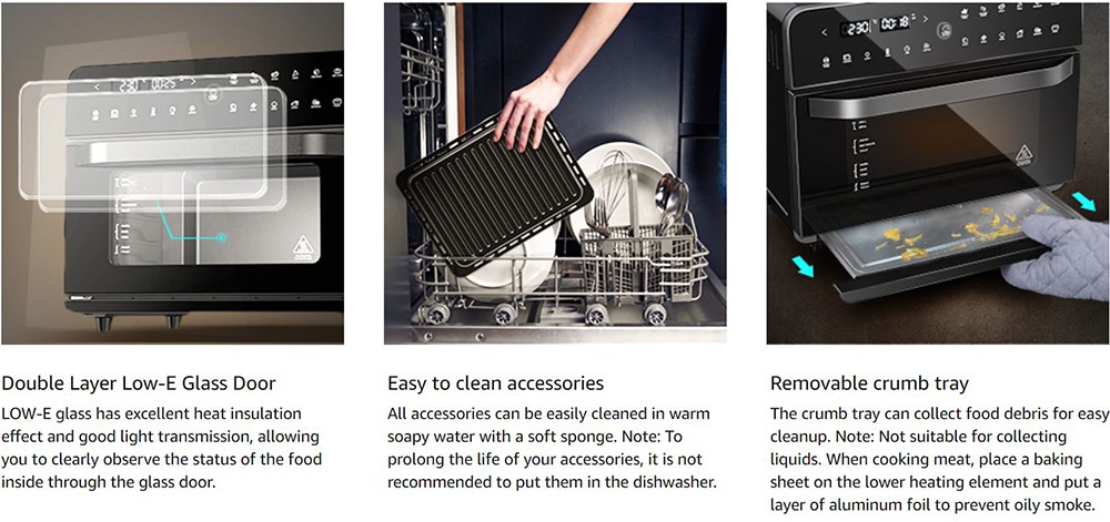 Calmdo CD-AF25EU 12 in 1 Smart Air Fryer Toaster Oven 25L Extra-Large 1800W 12 Preset Functions with 4-layer Grill LED Digital Touch Screen - Black