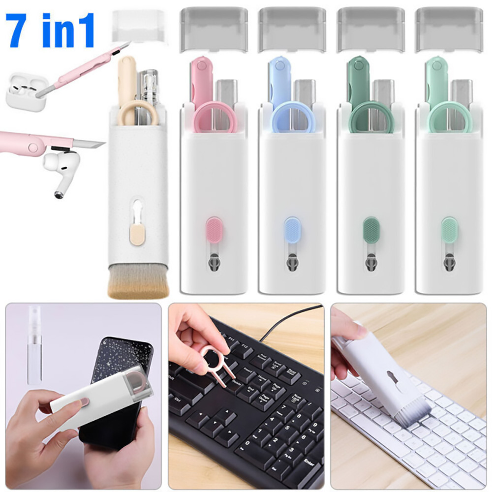7 in 1 Computer Keyboard Cleaner Brush Kit, Earphone Cleaning Pen Keycap Puller Dust Remover Tool Kit - Blue