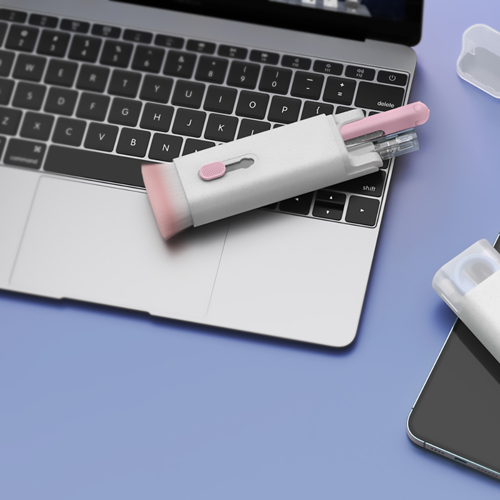 7 in 1 Computer Keyboard Cleaner Brush Kit, Earphone Cleaning Pen Keycap Puller Dust Remover Tool Kit - Pink