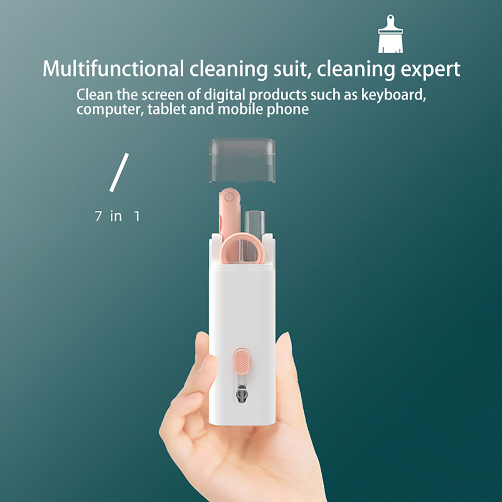 7 in 1 Computer Keyboard Cleaner Brush Kit, Earphone Cleaning Pen Keycap Puller Dust Remover Tool Kit - Pink