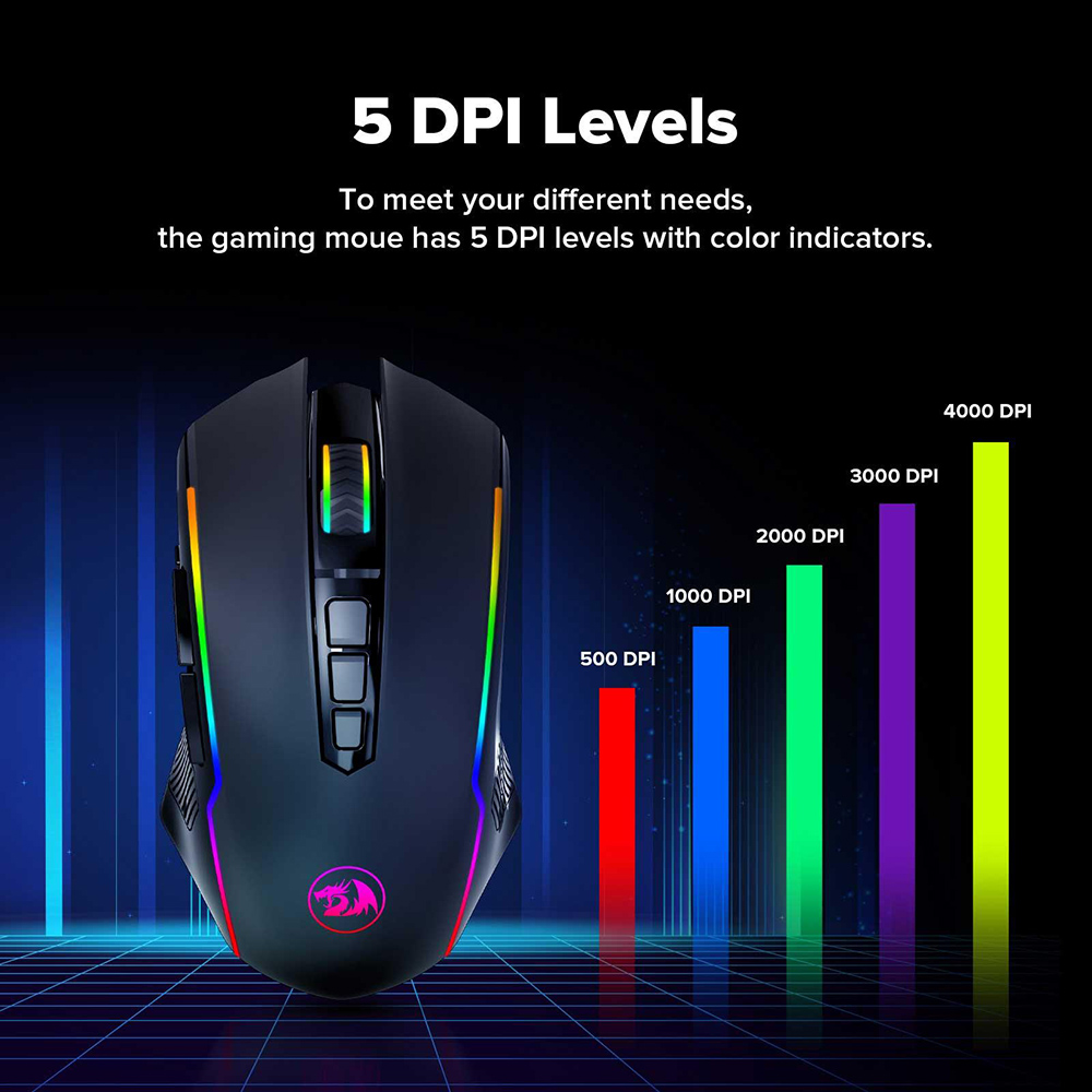 Redragon M910-KS RANGER LITE RGB 2.4G Wireless/Wired Double Modes Gaming Mouse 8000 DPI with Rapid Fire Buttons - Black