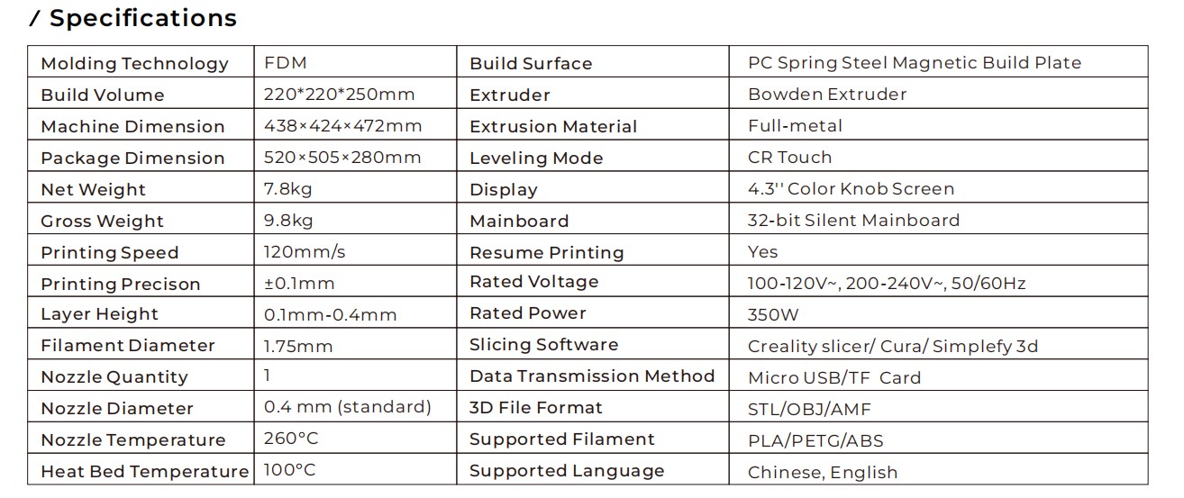 Creality Ender-3 V2 Neo 3D Printer, CR Touch Auto-leveling, Full-Metal Bowden Extruder, 4.3inch Color Screen, 32Bit Mainboard, 220*220*250mm