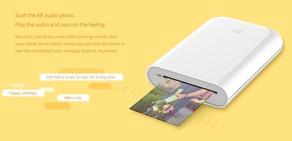 XIAOMI Pocket Photo Printer 3 Inch 300dpi ZINK Non-ink Technology Portable Picture Printer APP Bluetooth Connection - White