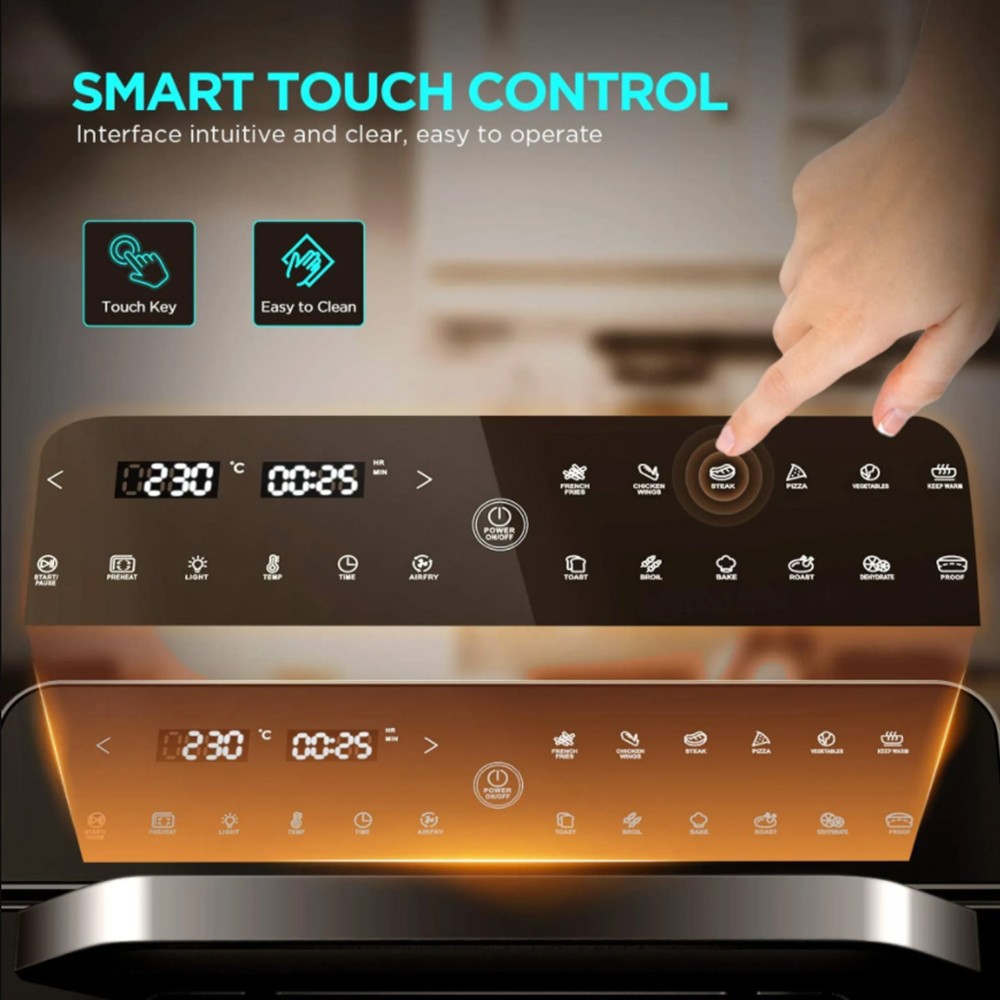 Calmdo CD-AF25EU 12 in 1 Smart Air Fryer Toaster Oven 25L Extra-Large 1800W 12 Preset Functions with 4-layer Grill LED Digital Touch Screen - Black