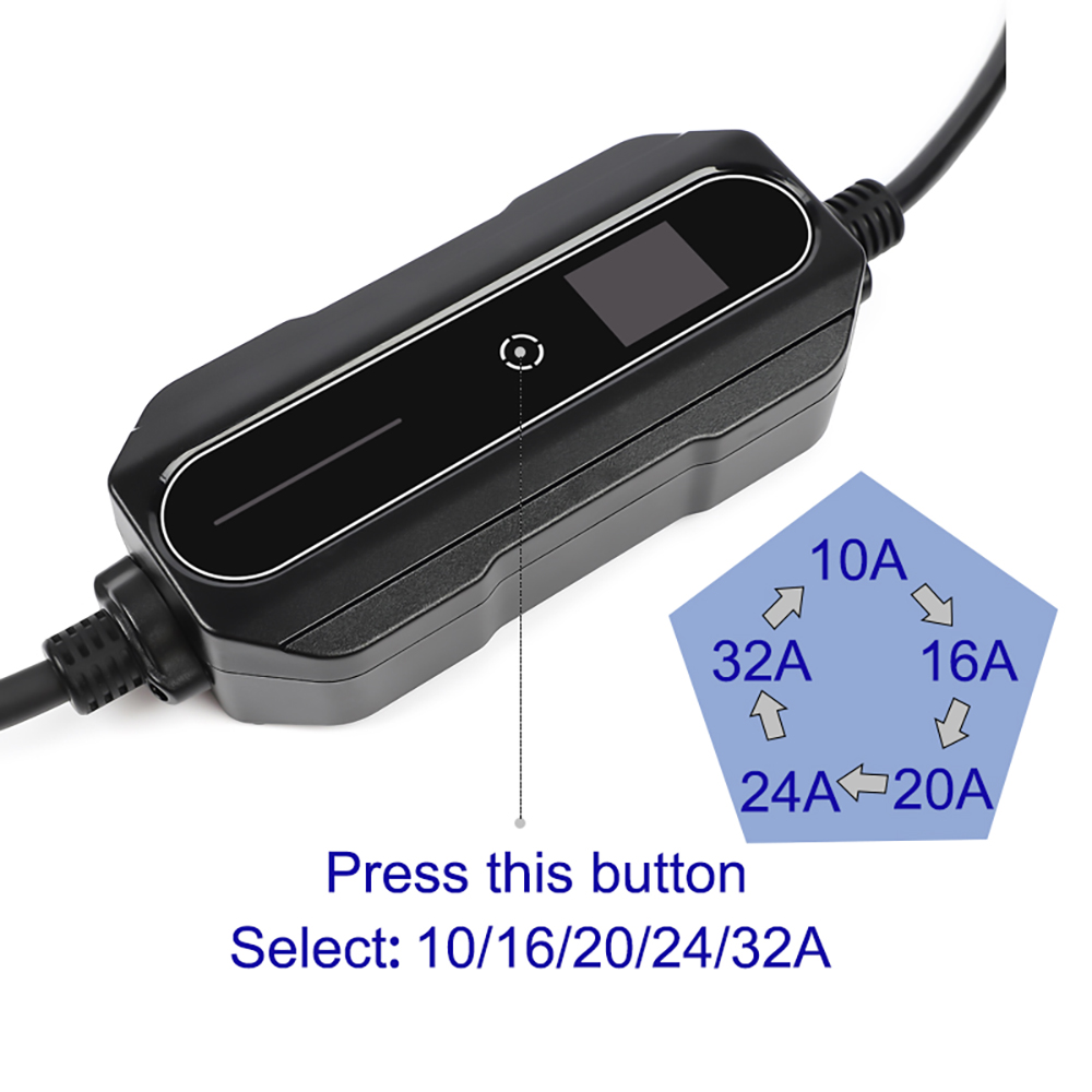 ANDAIIC 32A 7.4KW Type 1 Mode 2 Portable EV Charger Prenosná nabíjačka pre elektromobily s LCD displejom 5 m kábel