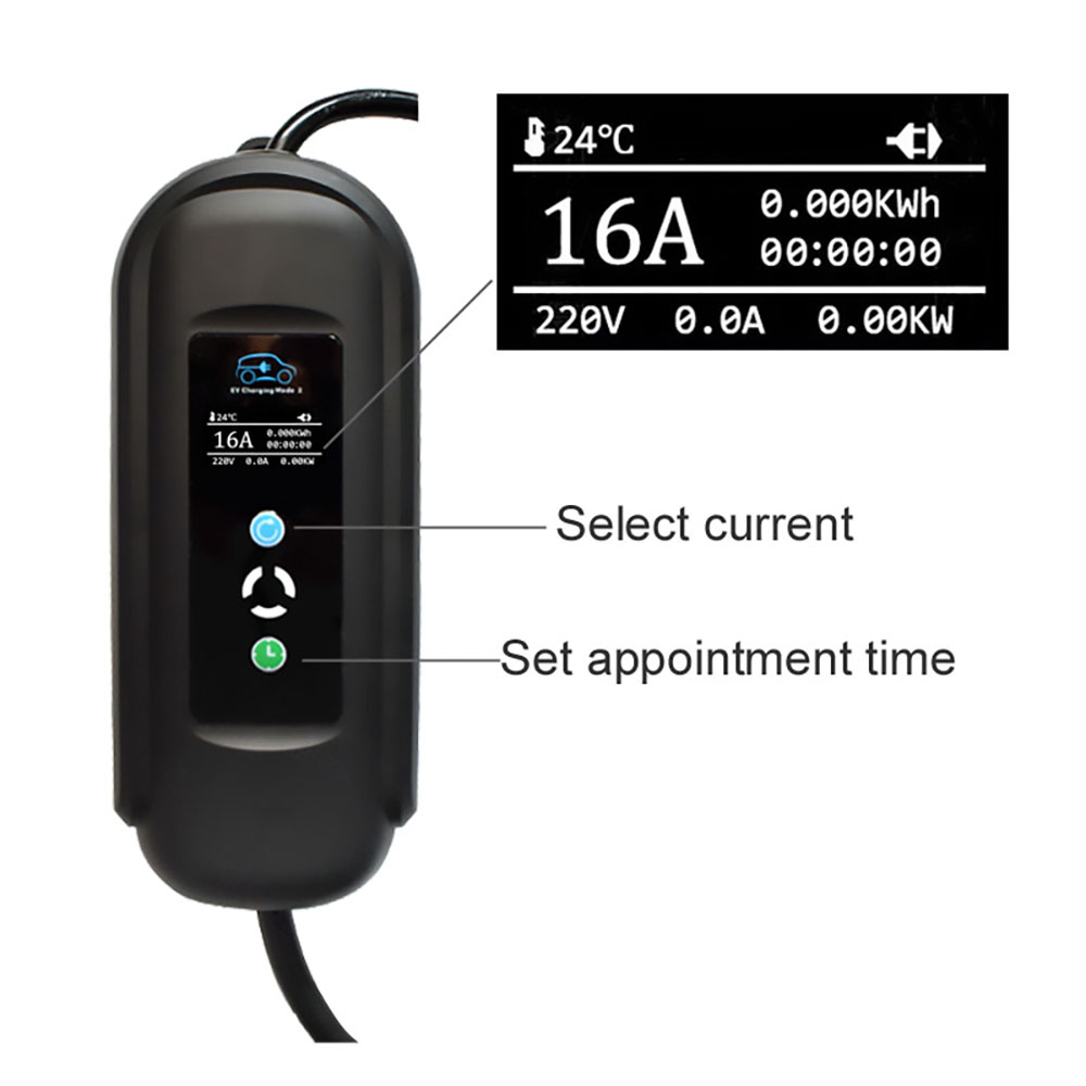 ANDAIIC EV Charger Electric Car Portable Charger Type 2 IEC62196 Mode 2 8/10/13/16A 3 Phase Current Adjustable 10m Cable
