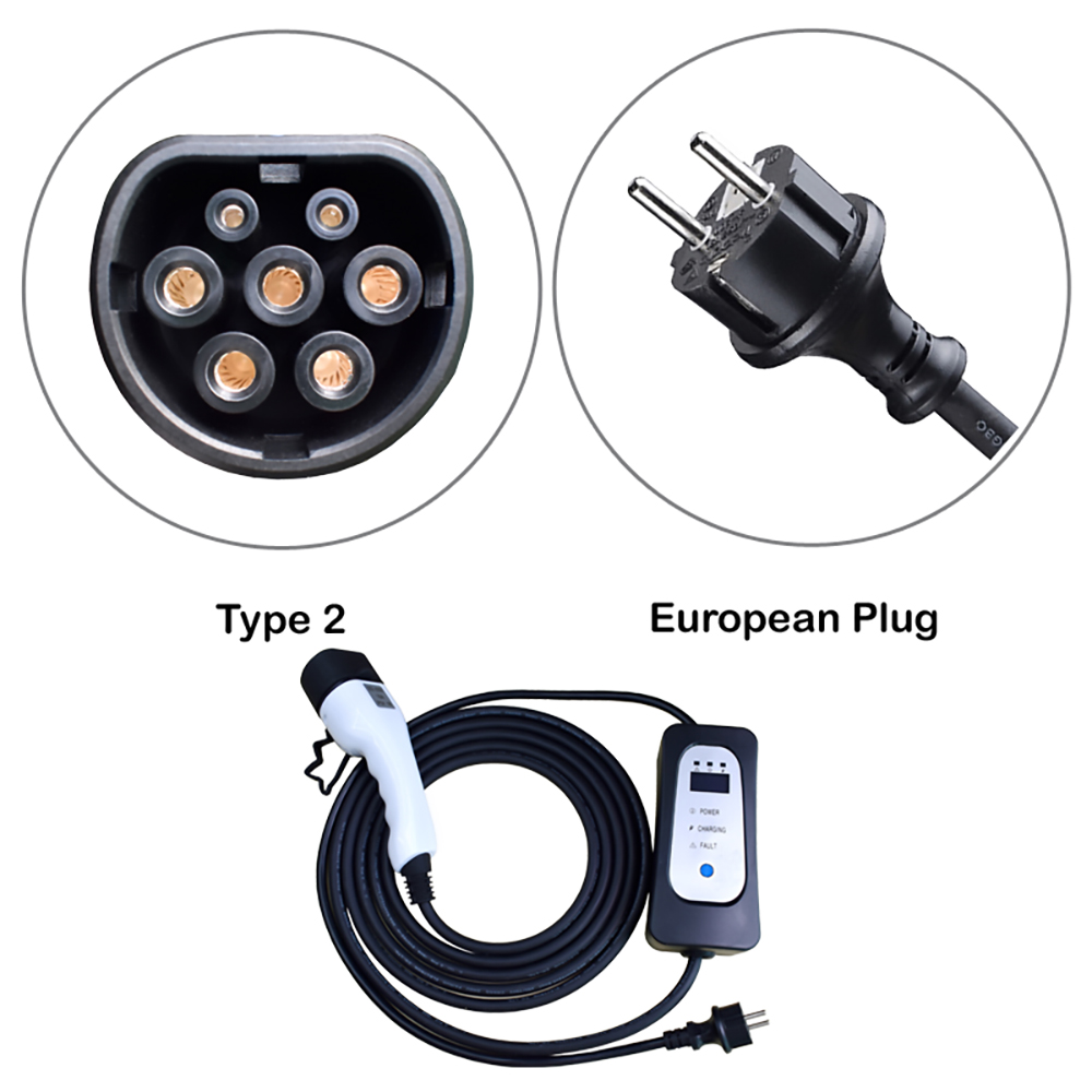 ANDAIIC EV Charger Elektrická prenosná nabíjačka do auta typ 2 IEC62196 režim 2 8A/10A/13A/16A nastaviteľný prúd 5m kábel