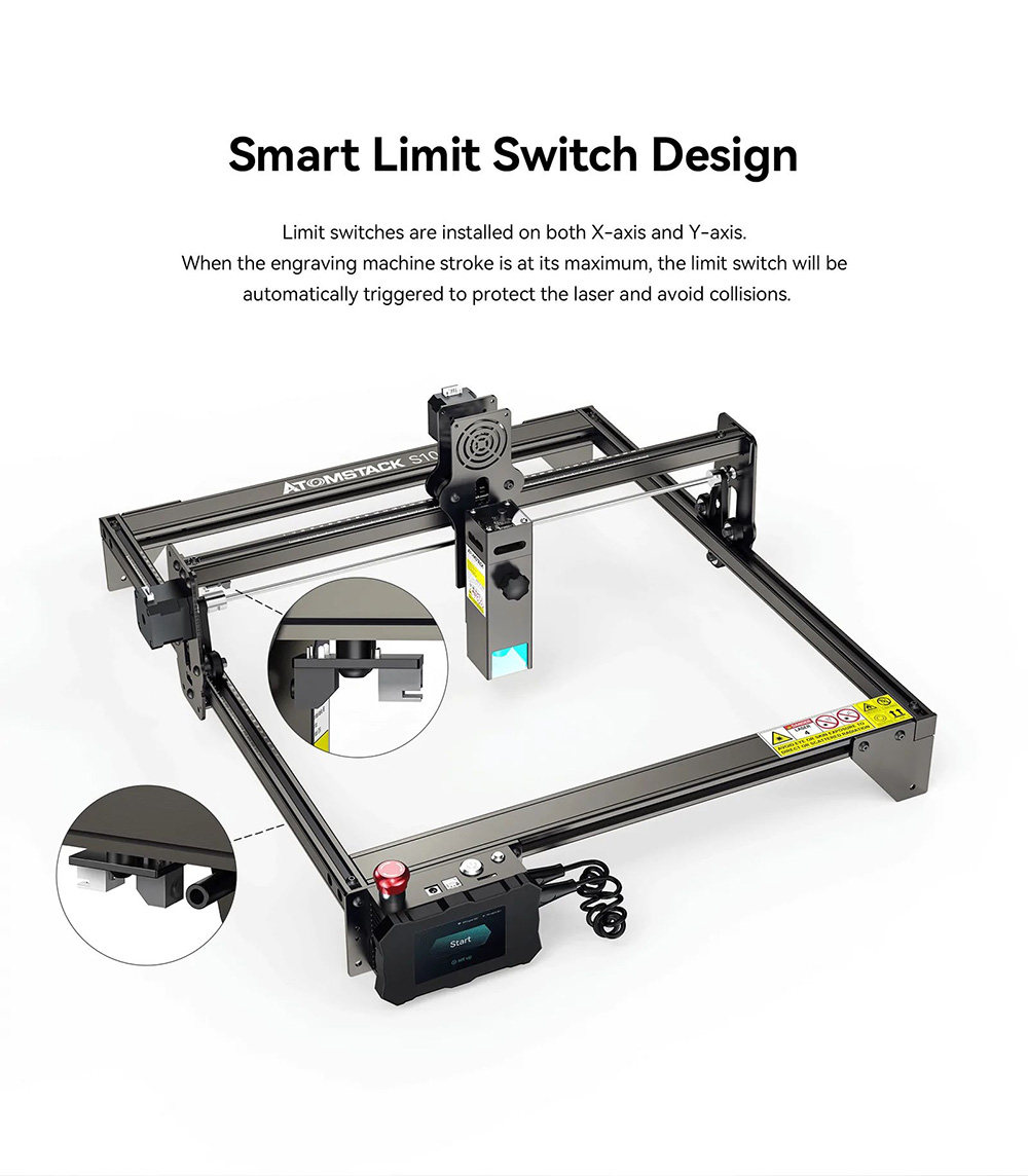 ATOMSTACK S10 Pro 10W Laser Engraver Cutter, 50W Machine Power, Fixed-Focus, 0.08x0.06mm Compressed Spot, Offline Working, 410x400mm