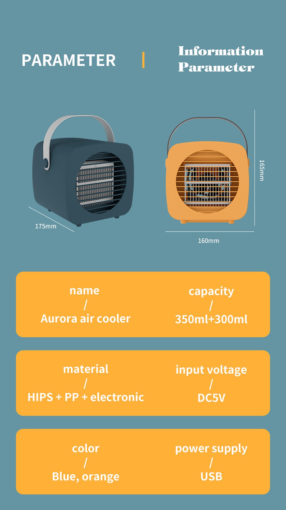 Air Cooler Small Air Conditioner Fan Spray Humidification Refrigeration Aromatherapy Cooling Fan - Orange