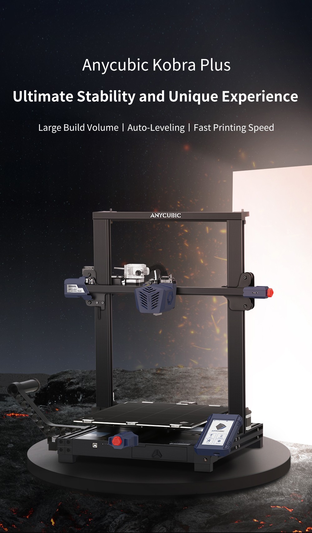 Anycubic Kobra Plus 3D Printer, 25-point Auto Leveling, Bowden Extruder, 4.3 inch Display, 180mm/s Speed, 350x300x300mm