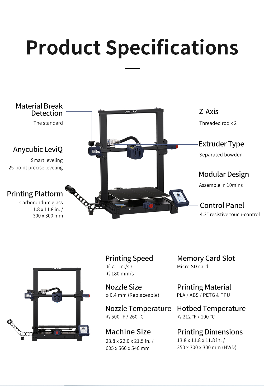 Anycubic Kobra Plus 3D Printer, 25-point Auto Leveling, Bowden Extruder, 4.3 inch Display, 180mm/s Speed, 350x300x300mm