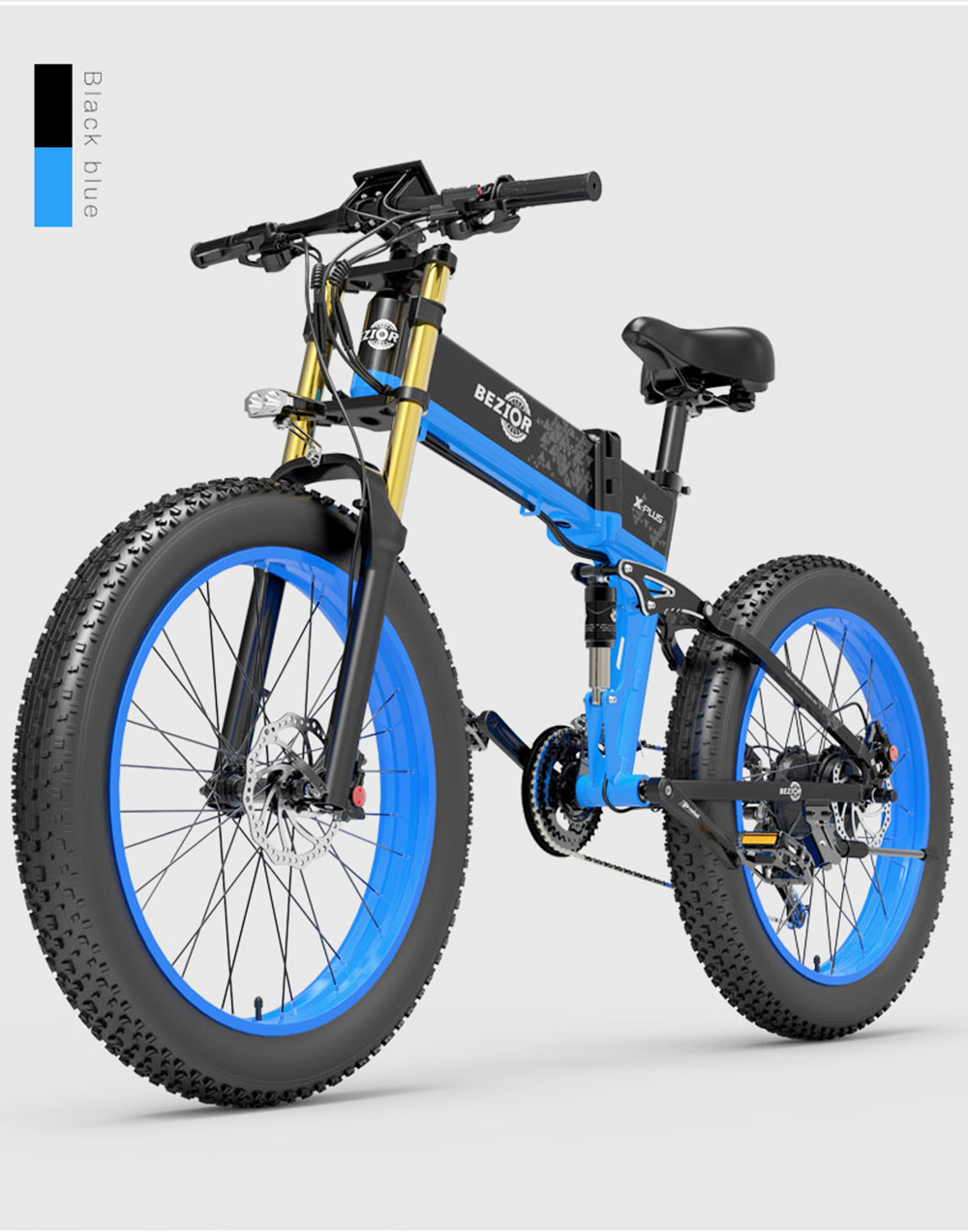 BEZIOR X-PLUS Vélo Électrique 1500W Moteur 48V 17.5Ah Batterie 26*4.0 Pneu VTT 40 km/h Vitesse Max 200kg Charge - Bleu
