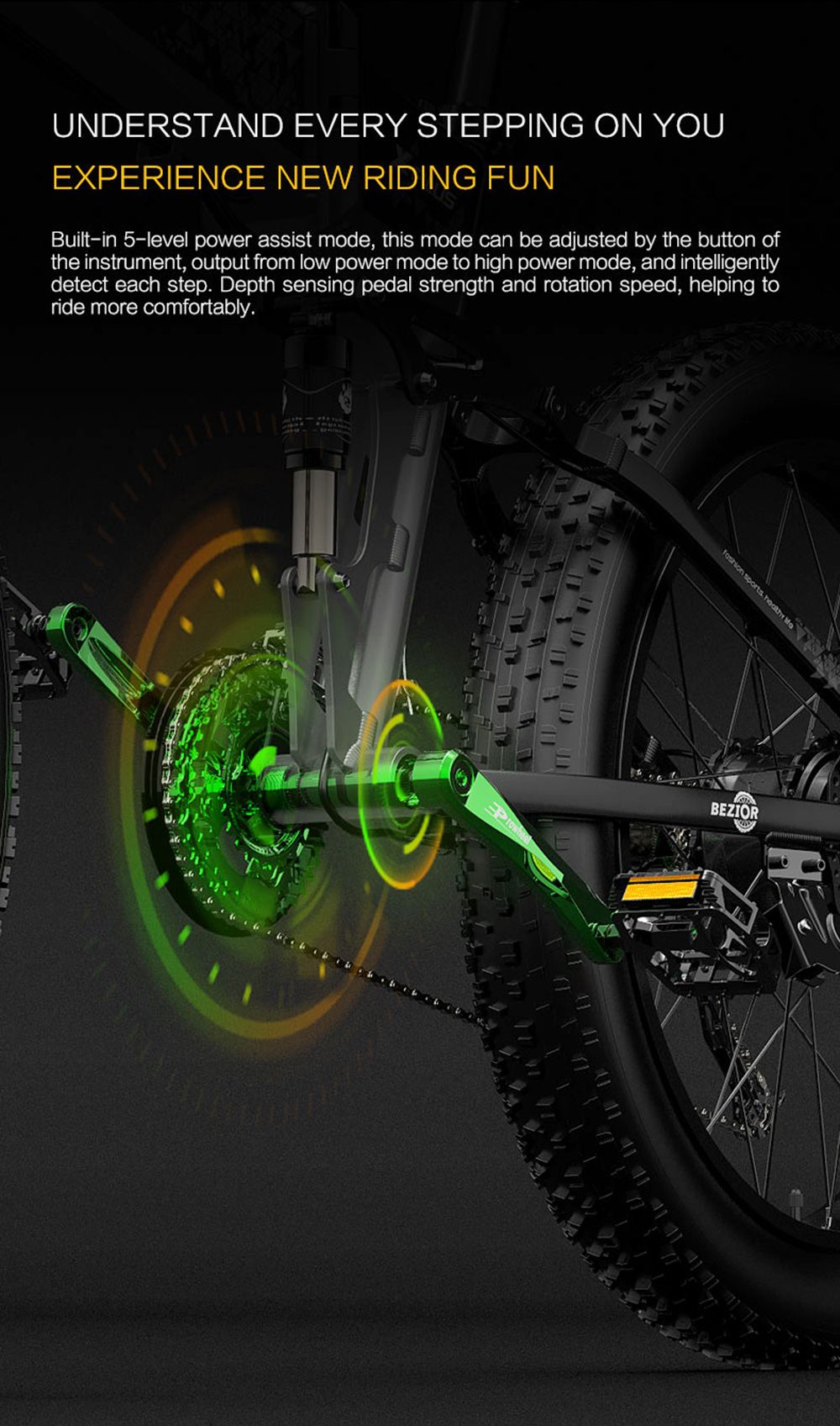 BEZIOR X-PLUS Electric Bike 1500W Motor 48V 17.5Ah Battery 26*4.0 Tire Mountain Bike 40 km/h Max Speed ​​200kg Load - Blue