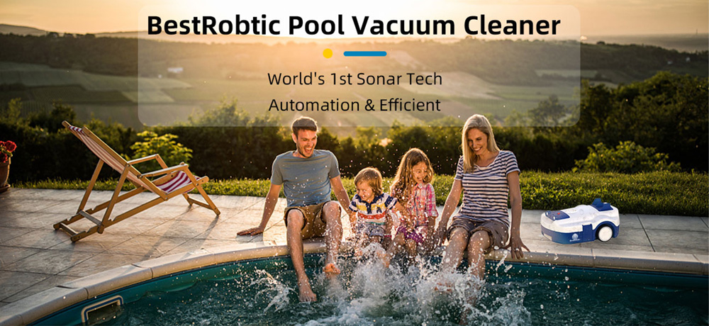 BestRobtic PC01 Cordless Robotic Pool Cleaner, Sonar System Pool Vacuum, Obstacle Avoidance, Up to 120mins, 900m/h Speed - Blue