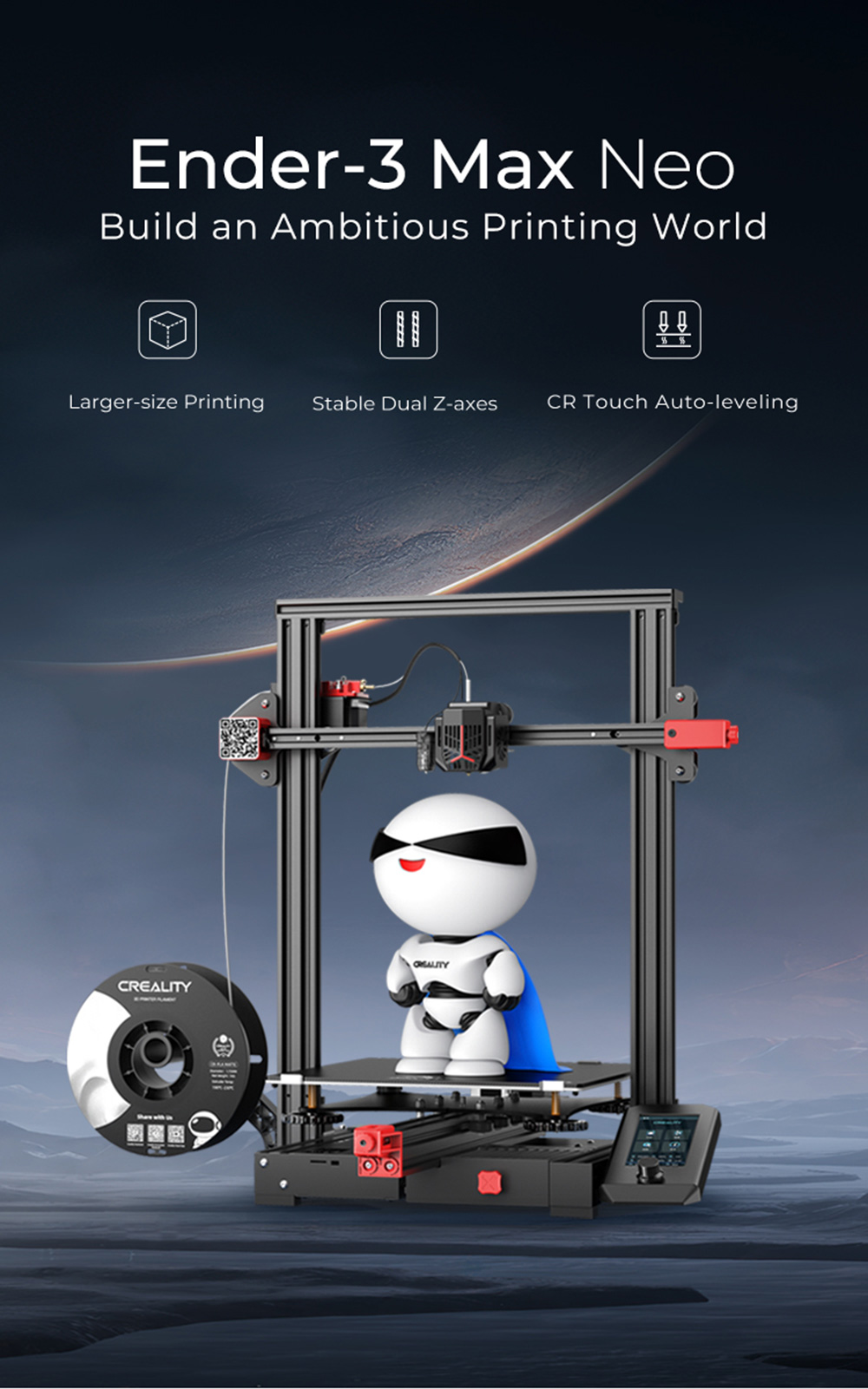 Creality Ender-3 Max Neo 3D Printer, CR Touch Auto-leveling, Stable Dual Z-axis, Resume Printing, 32-bit Silent Mainboard, 300x300x320mm