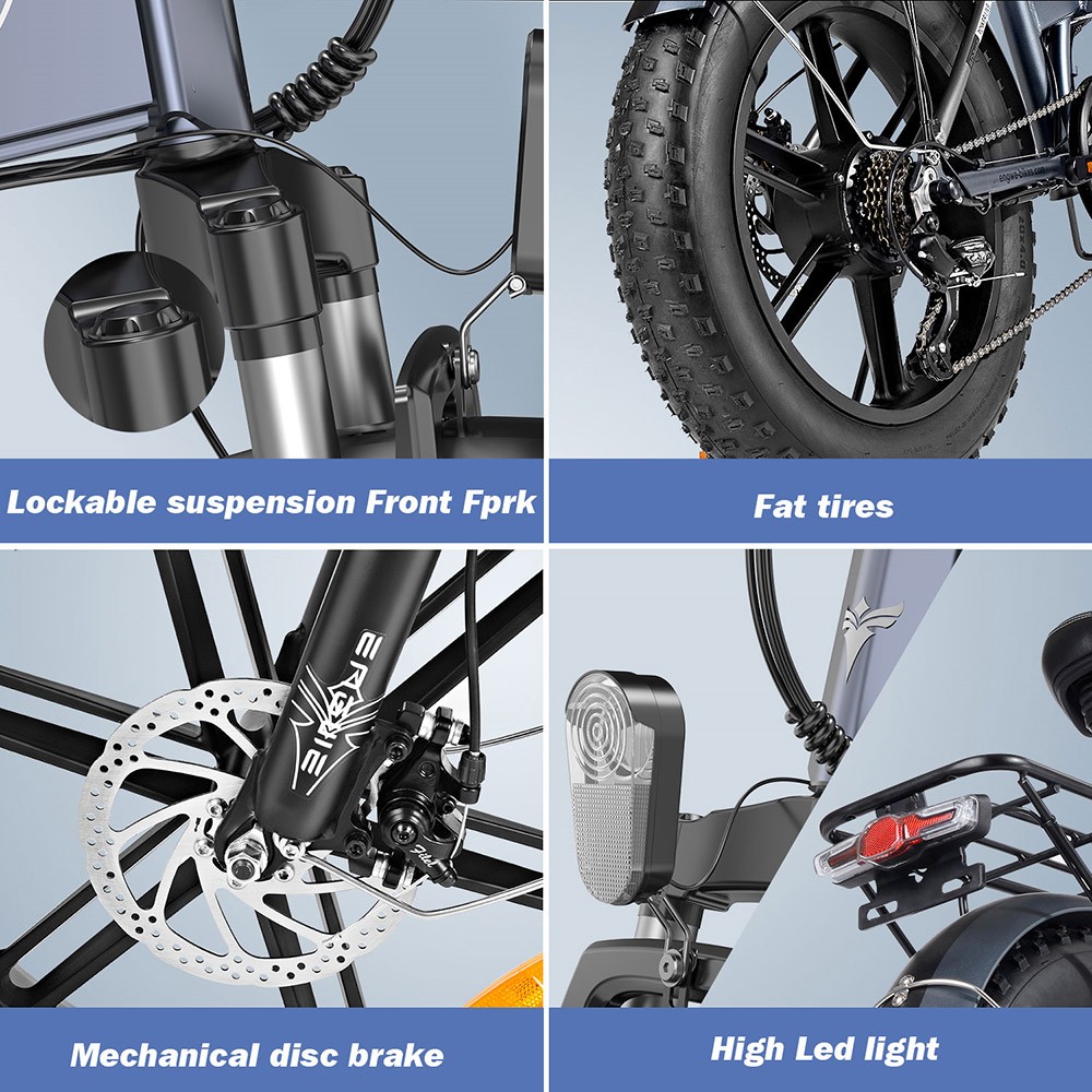 Engwe EP-2 Pro 2022 Version 750W Motor Folding Fat Tire Electric Bike 13Ah Battery 35km/h Max Speed 100km Range - Black