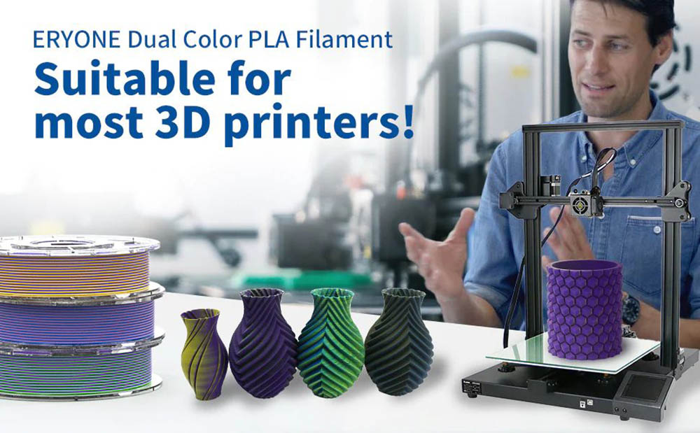 ERYONE Dual Color Matte PLA Filament for 3D Printers, 1.75mm Accuracy +/- 0.03mm, 1kg (2.2LBS)/Spool - Green and Purple