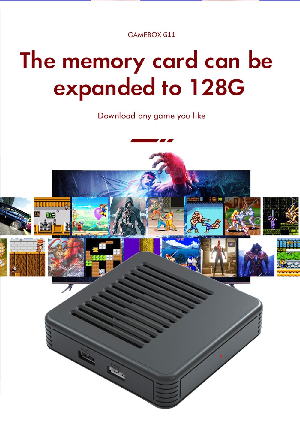 GAMEBOX G11 128GB Retro Game Console Android TV Box with 40000+ Classic Games 50+ Emulator Console for PS with 2 Gamepad
