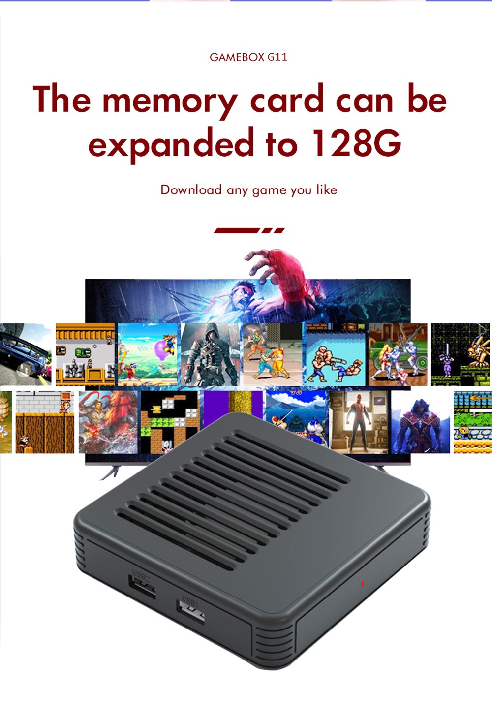 GAMEBOX G11 64GB Retro Game Console Android TV Box with 40000+ Classic Games 50+ Emulator Console for PS with 2 Gamepad