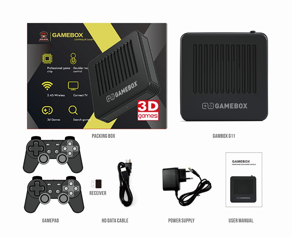 GAMEBOX G11 64GB Retro Game Console Android TV Box with 40000+ Classic Games 50+ Emulator Console for PS with 2 Gamepad