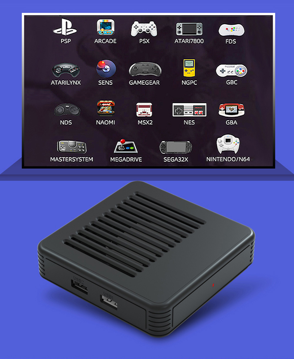 GAMEBOX G11 64GB Retro Game Console Android TV Box with 40000+ Classic Games 50+ Emulator Console for PS with 2 Gamepad