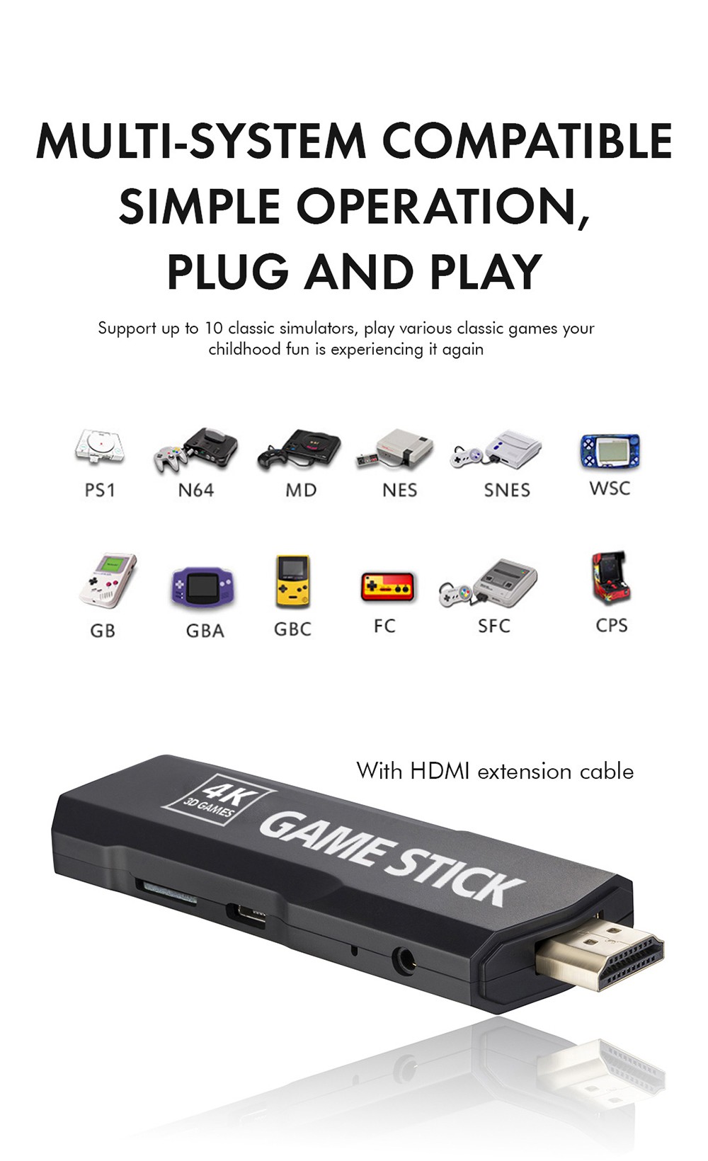 GD10 Gamebox Game Stick Game Controller, Emuelec4.3 System 50 Simulators with 64GB TF Card 15,000 Classic Games