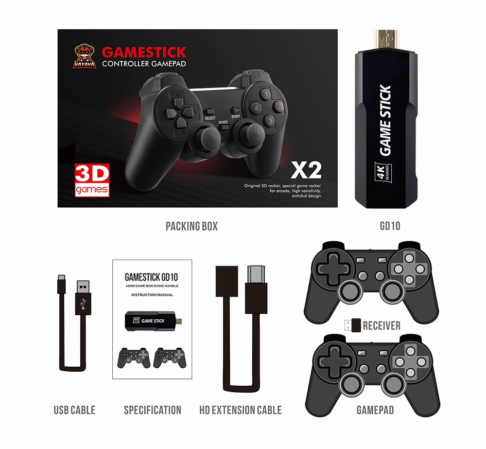 GD10 Gamebox Game Stick Game Controller, Emuelec4.3 System 50 Simulators with 64GB TF Card 15,000 Classic Games