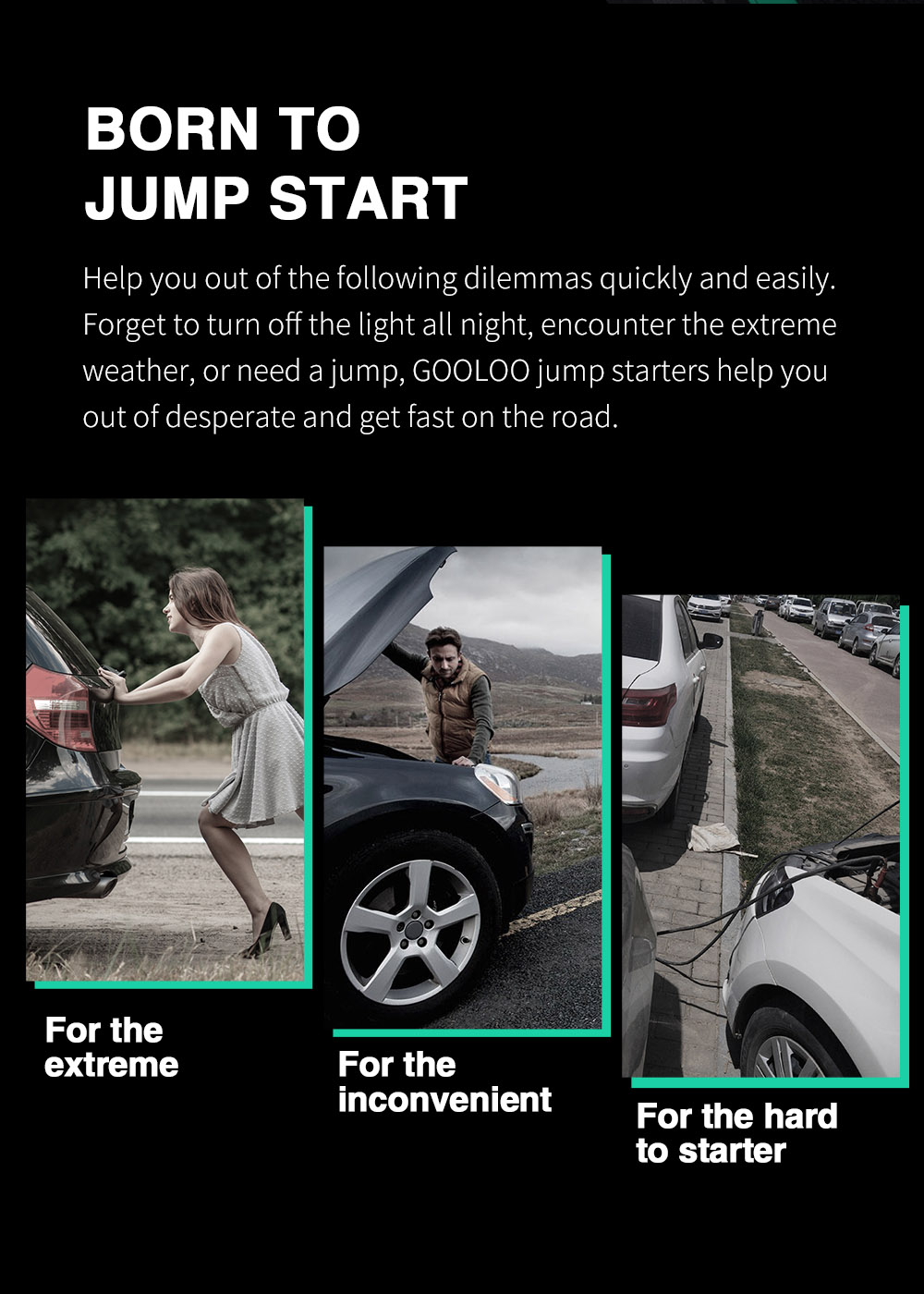 GOOLOO GP WARRIOR Jump Starter, 2000A Peak Car Starter, 12V Jump Box, Auto Lithium Battery Booster, 20800mAh Power Pack - Green