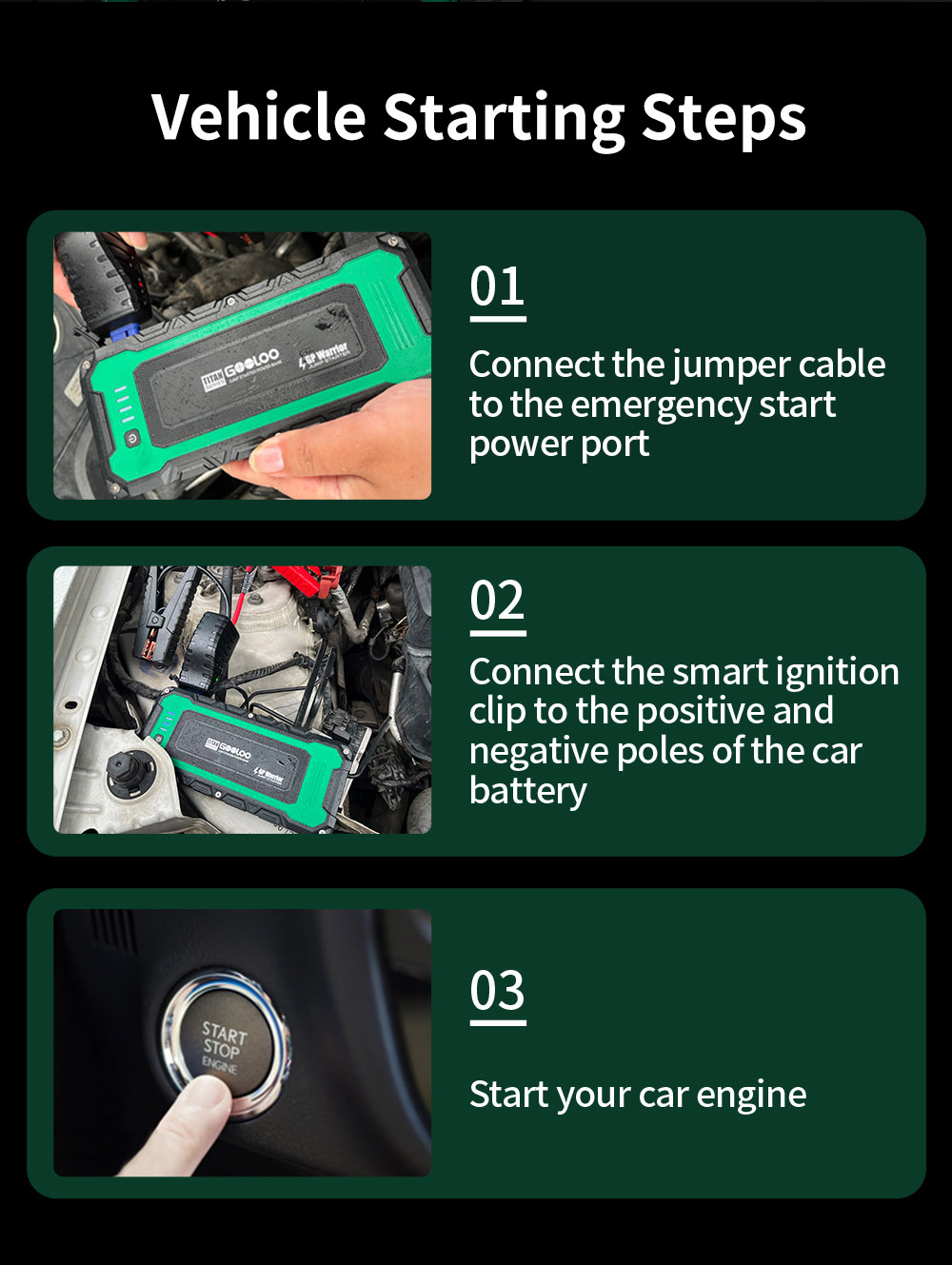 GOOLOO GP WARRIOR Jump Starter, 2000A Peak Car Starter, 12V Jump Box, Auto Lithium Battery Booster, 20800mAh Power Pack - Green