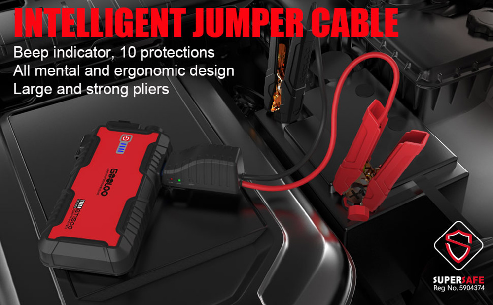 GOOLOO GT1500 Jump Starter, 1500A Peak Car Starter, 12V Portable Waterproof Power Pack, Auto Battery Booster, LED Light - Green