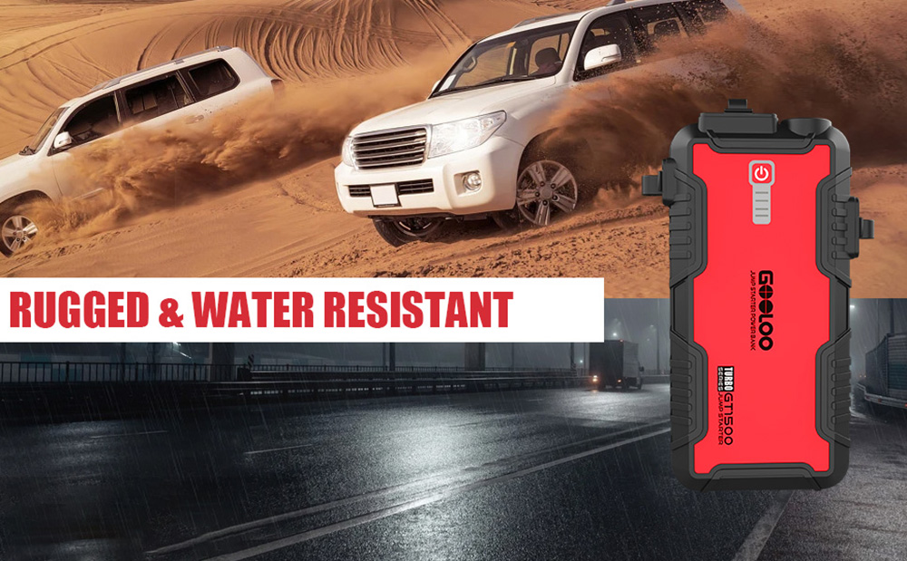 GOOLOO GT1500 Jump Starter, 1500A Peak Car Starter, 12V Portable Waterproof Power Pack, Auto Battery Booster, LED Light - Green