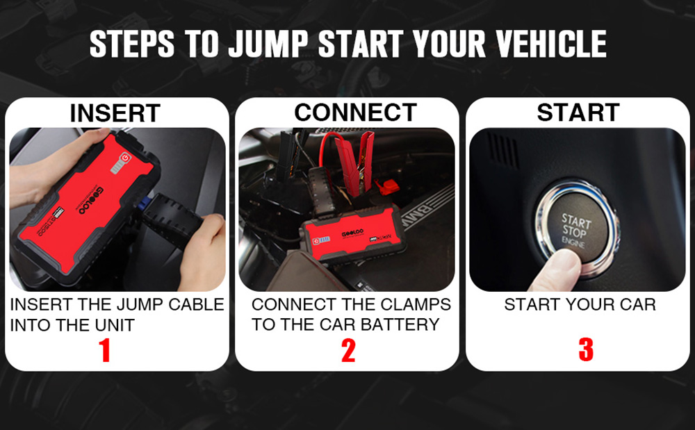 GOOLOO GT1500 Jump Starter, 1500A Peak Car Starter, 12V Portable Waterproof Power Pack, Auto Battery Booster, LED Light - Green