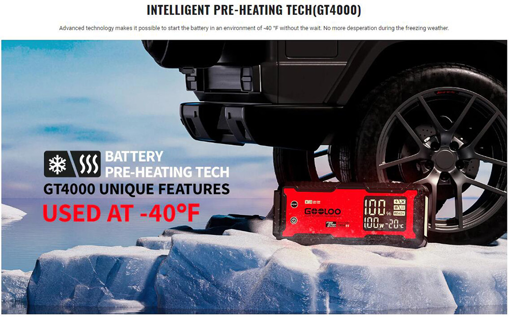 GOOLOO GT4000 Jump Starter, 4000A Peak Car Starter, Auto Battery Booster Pack, 99.2Wh Power Bank, 400 Lumen LED svetlo - červená