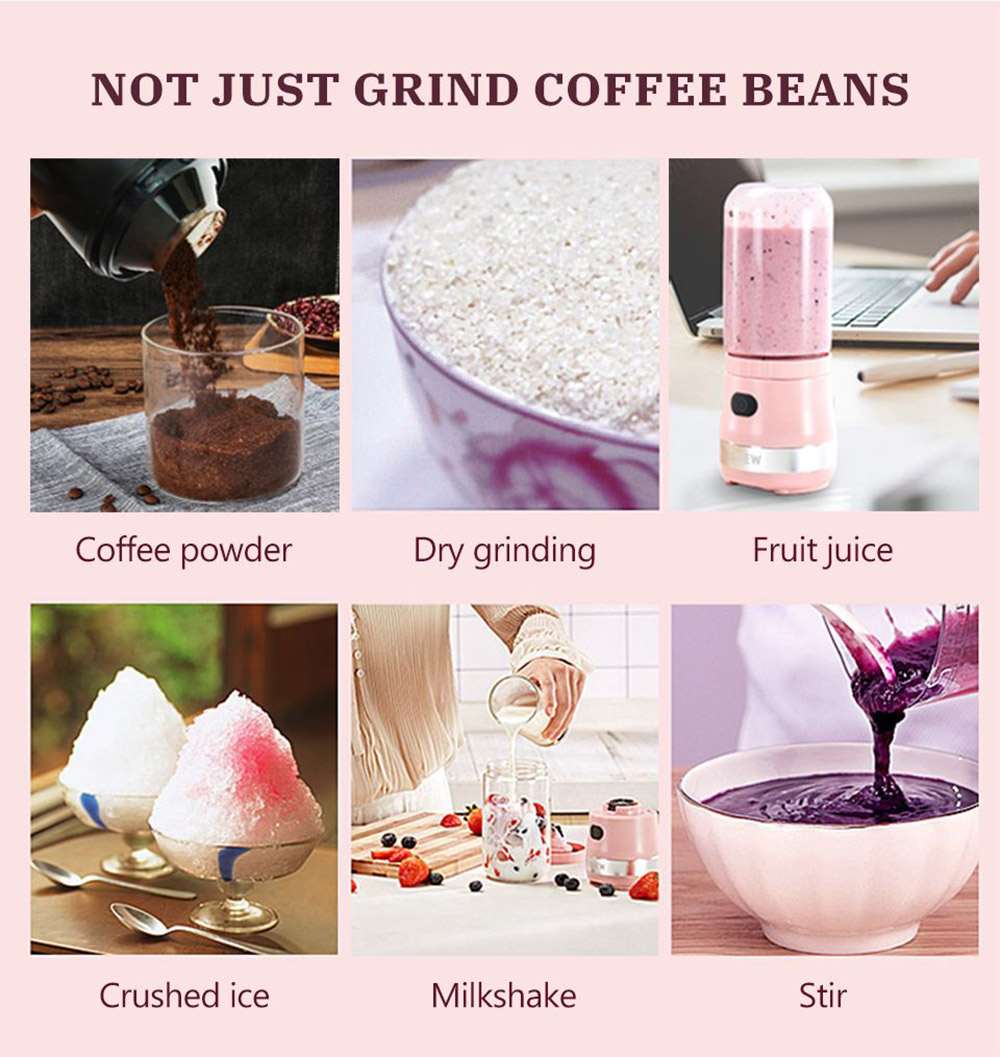 HiBREW 70W Portable Coffee Bean Grinder Blender, DC 5V USB Rechargeable Coffee Grinding Machine, 350ml Single Cup