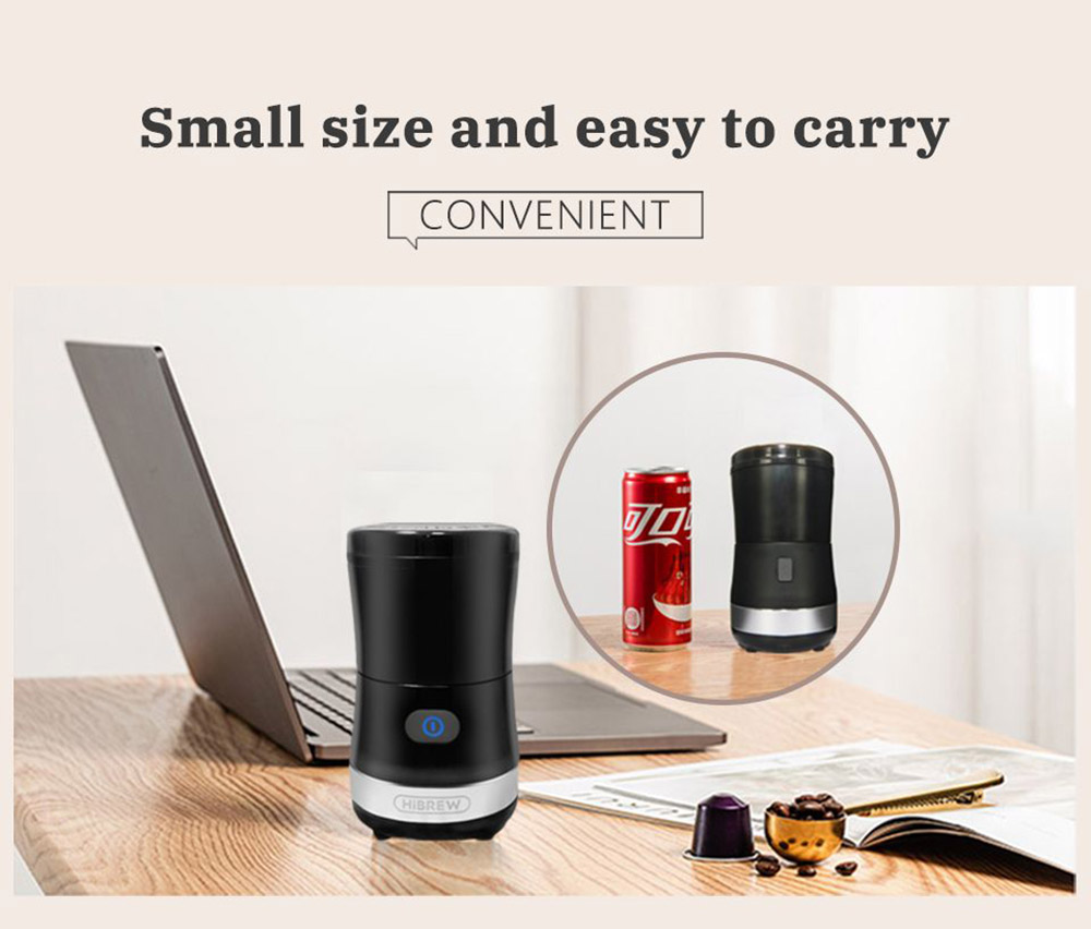 HiBREW 70W Portable Coffee Bean Grinder Blender, DC 5V USB Rechargeable Coffee Grinding Machine, 350ml Single Cup