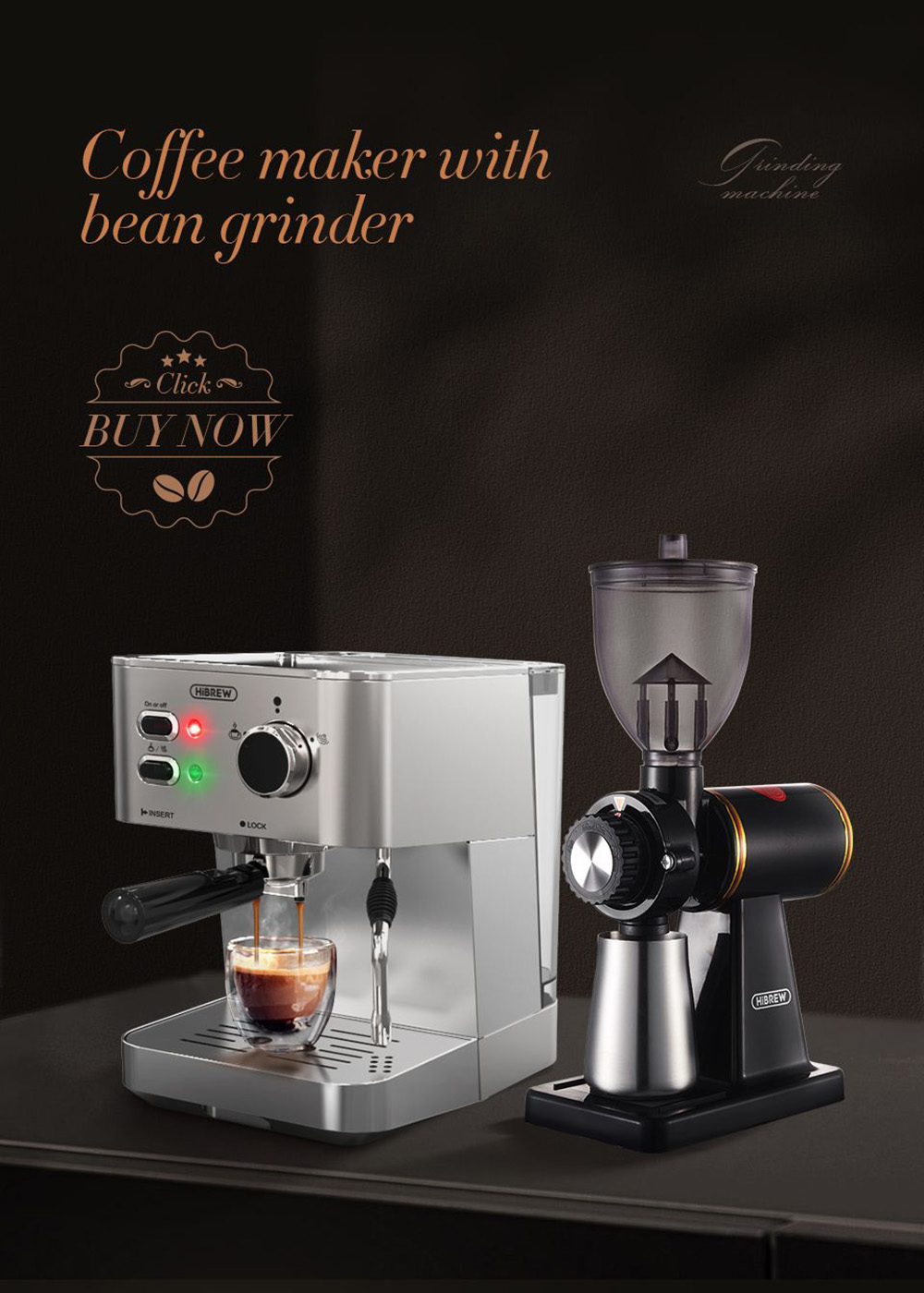 HiBREW H10 1050W Coffee Maker, 20 Bar Semi-Auto Coffee Machine, ESE Pod/Ground Coffee Espresso Maker, 1.5L Capacity