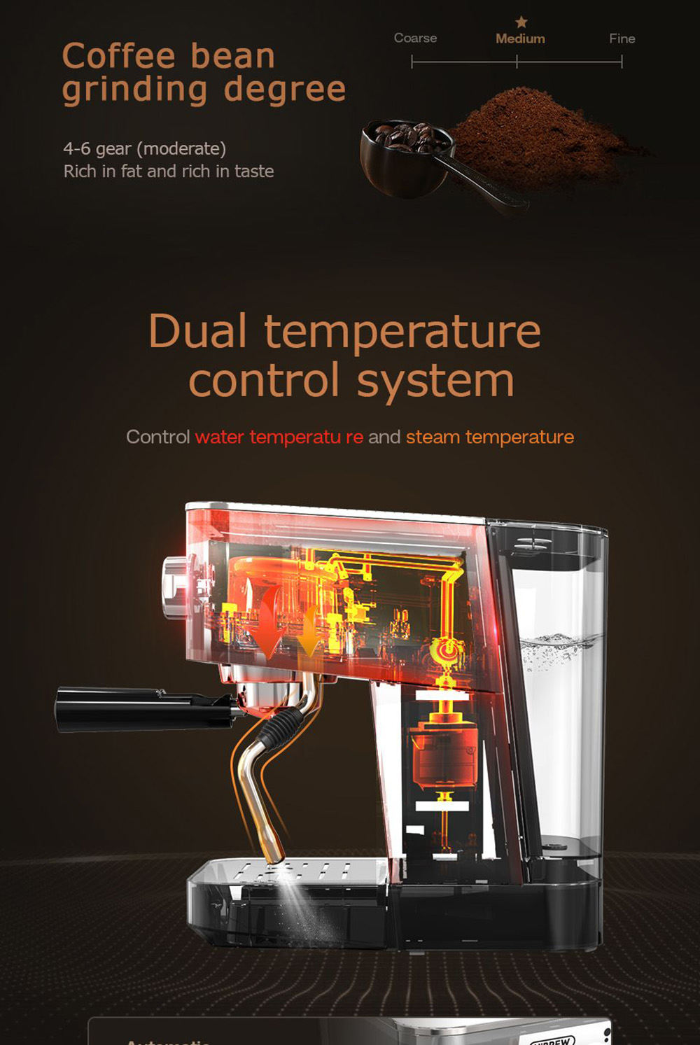 HiBREW H10 1050W Coffee Maker, 20 Bar Semi-Auto Coffee Machine, ESE Pod/Ground Coffee Espresso Maker, 1.5L Capacity