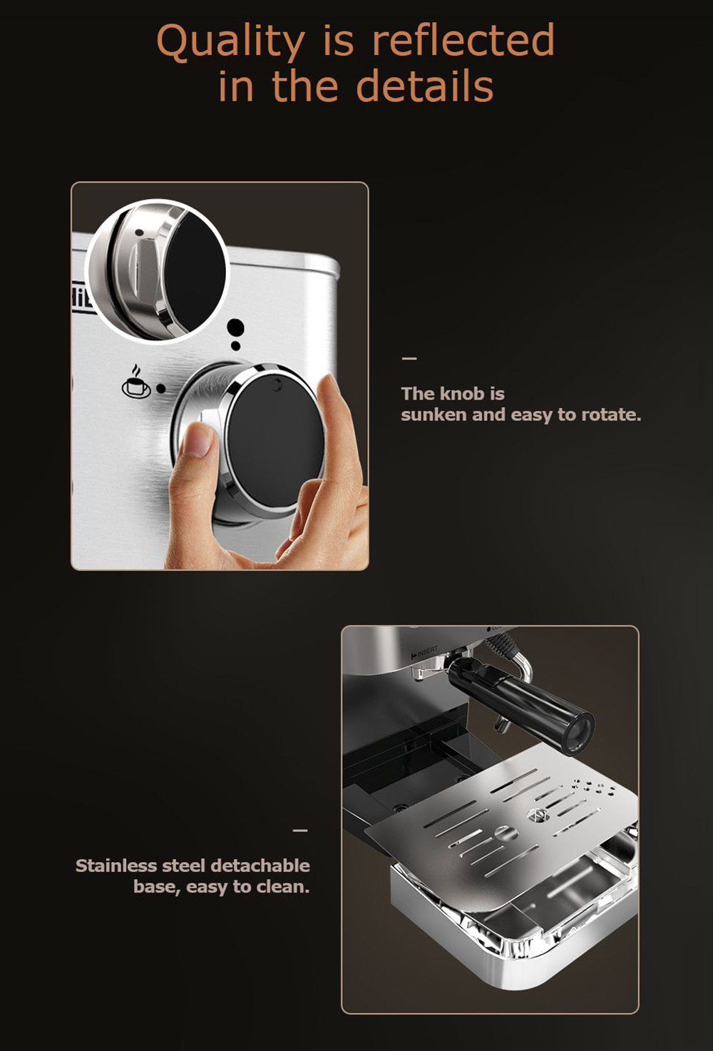 HiBREW H10 1050W Coffee Maker, 20 Bar Semi-Auto Coffee Machine, ESE Pod/Ground Coffee Espresso Maker, 1.5L Capacity