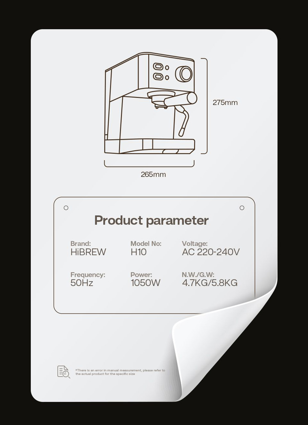 HiBREW H10 1050W Coffee Maker, 20 Bar Semi-Auto Coffee Machine, ESE Pod/Ground Coffee Espresso Maker, 1.5L Capacity